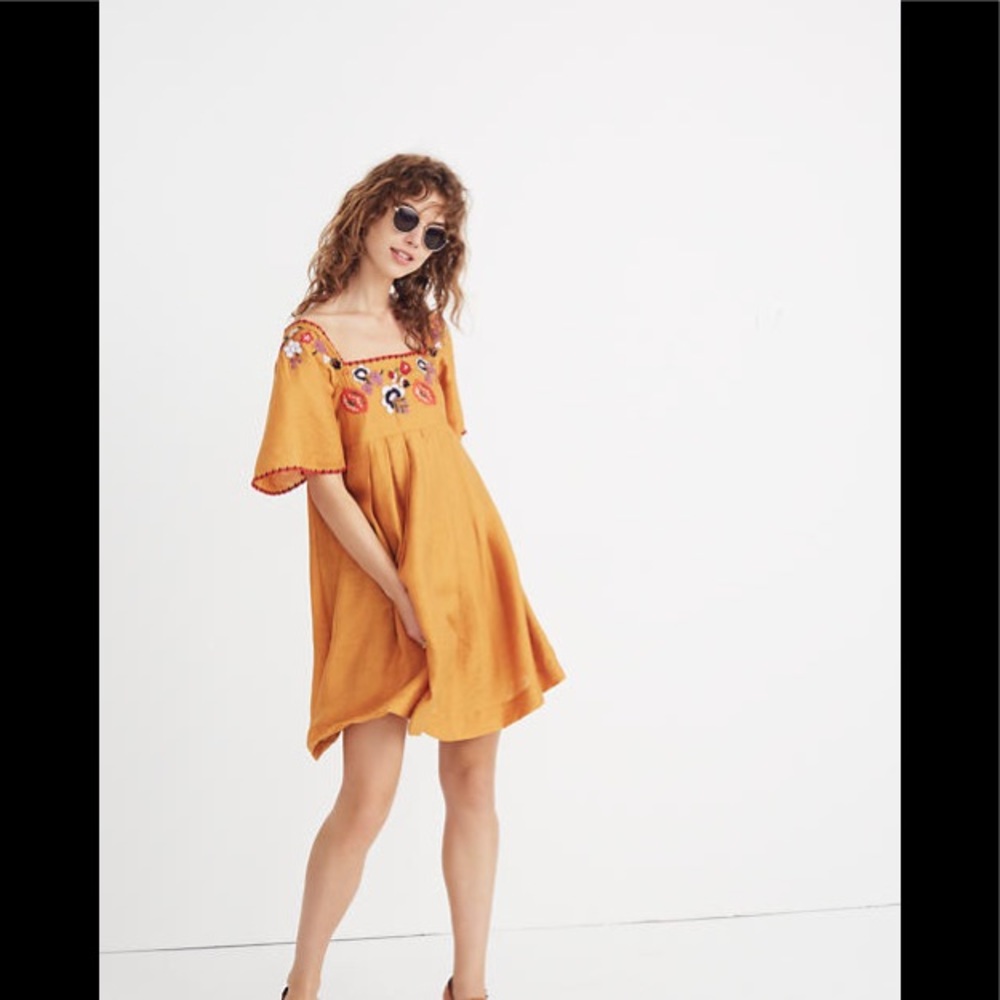 *Sold* Madewell Embroidered Square-neck Mini Dress